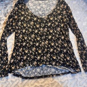American Eagle Outfitters soft and sexy Black Floral Long Sleeve Top